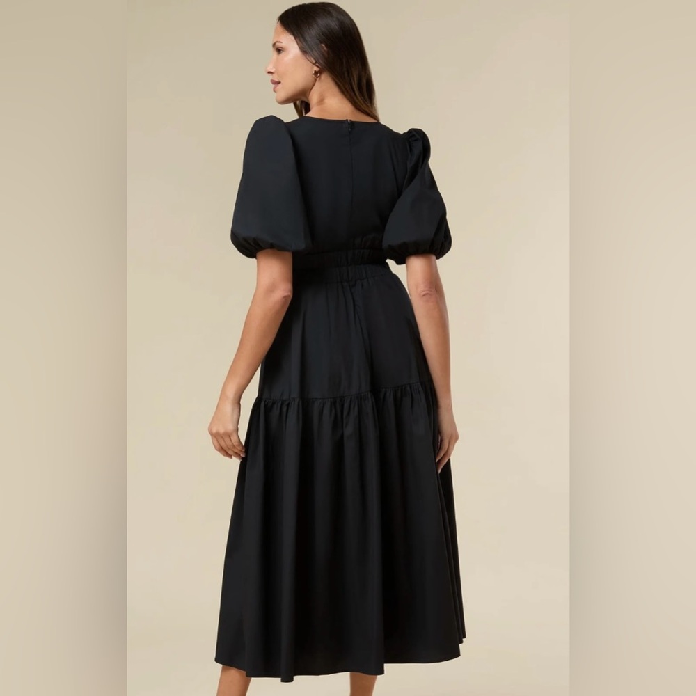 Rachel Parcell Puff Sleeve V-neck Poplin Midi Dress | Black Size Small - Picture 5 of 13